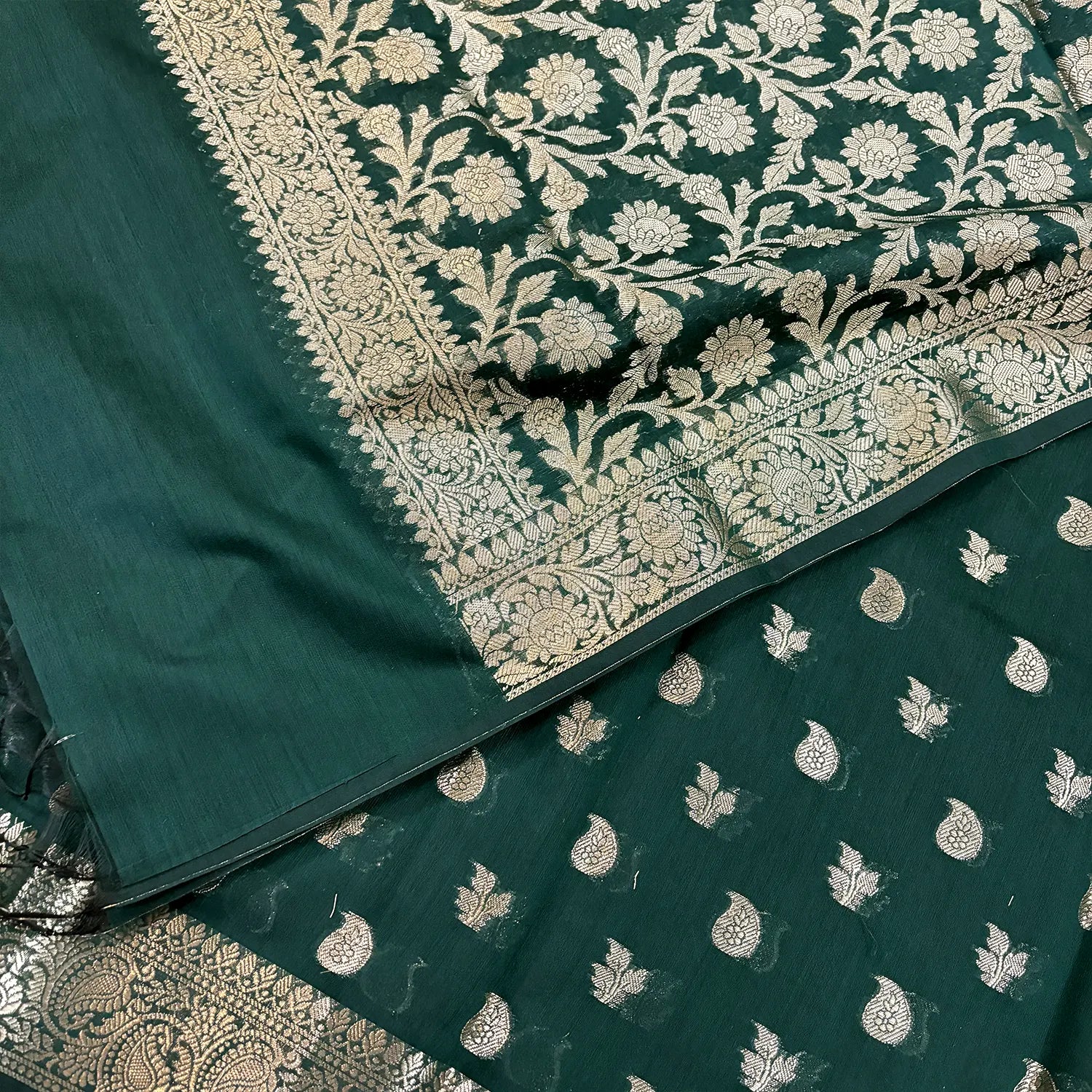 Bottle Green Resham Banarasi Silk Suit