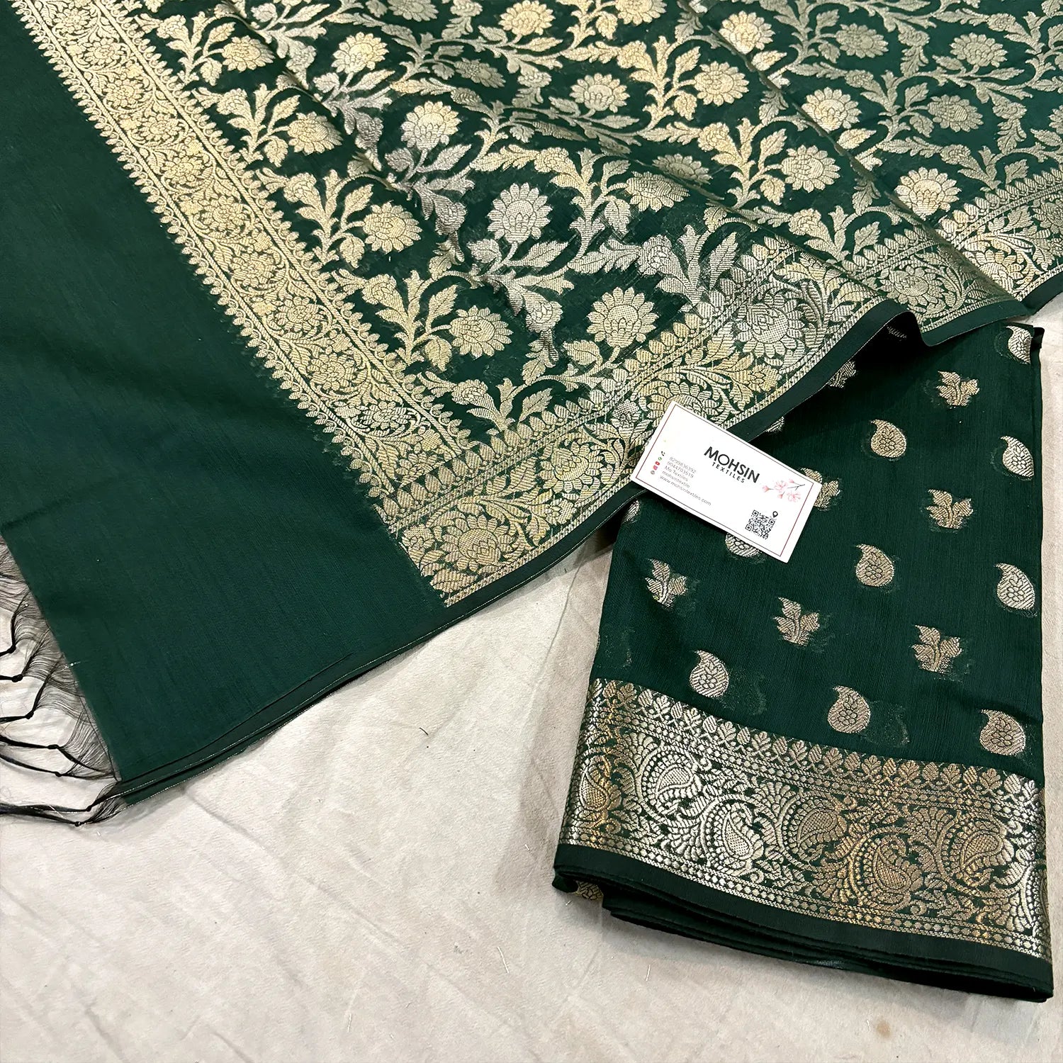 Bottle Green Resham Banarasi Silk Suit
