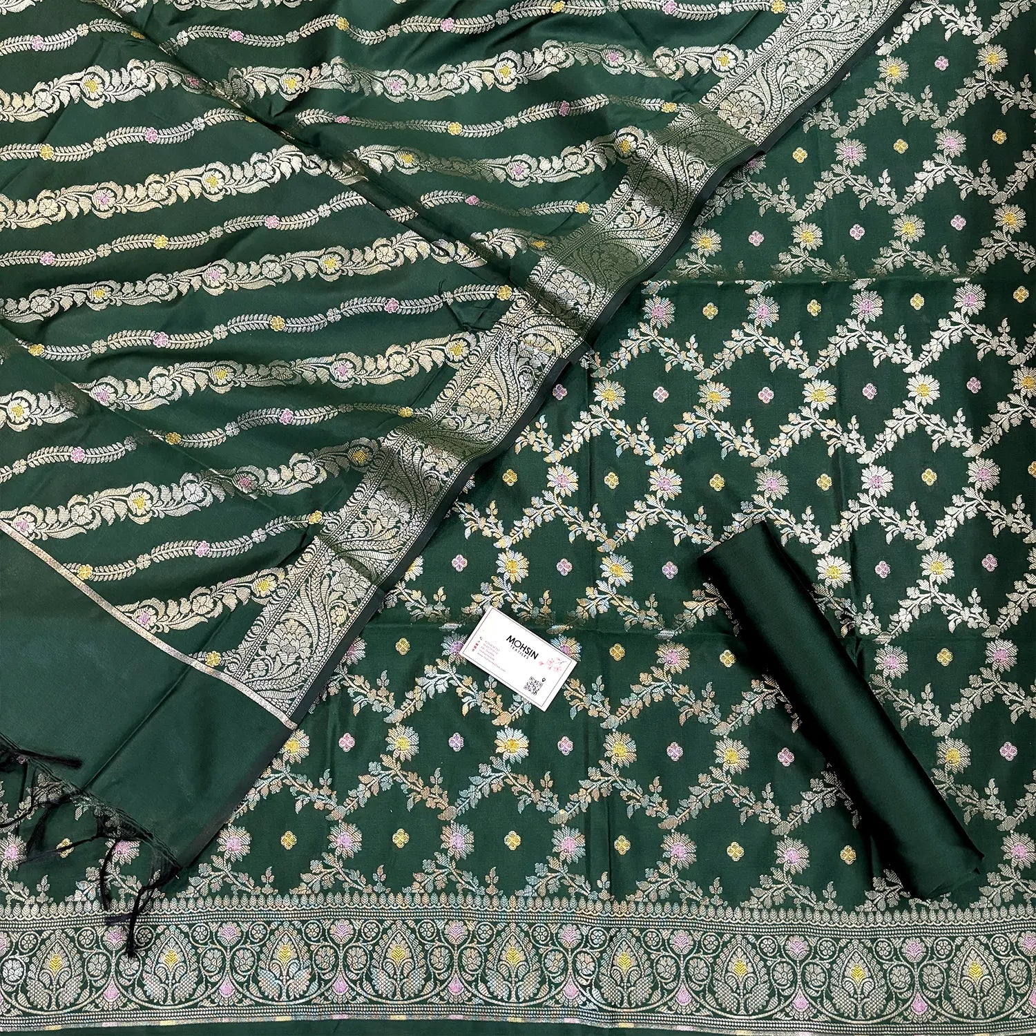 Bottle Green Resham Banarasi Silk Suit