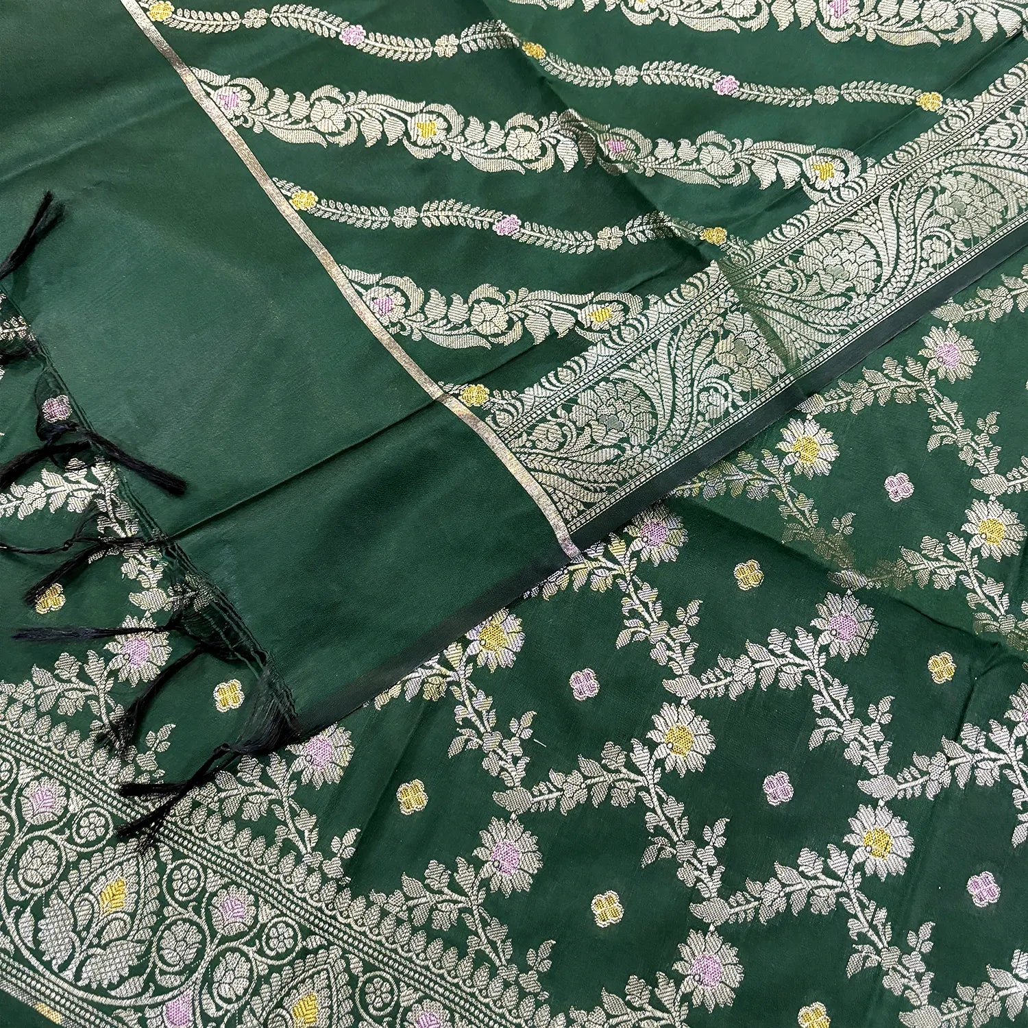 Bottle Green Resham Banarasi Silk Suit