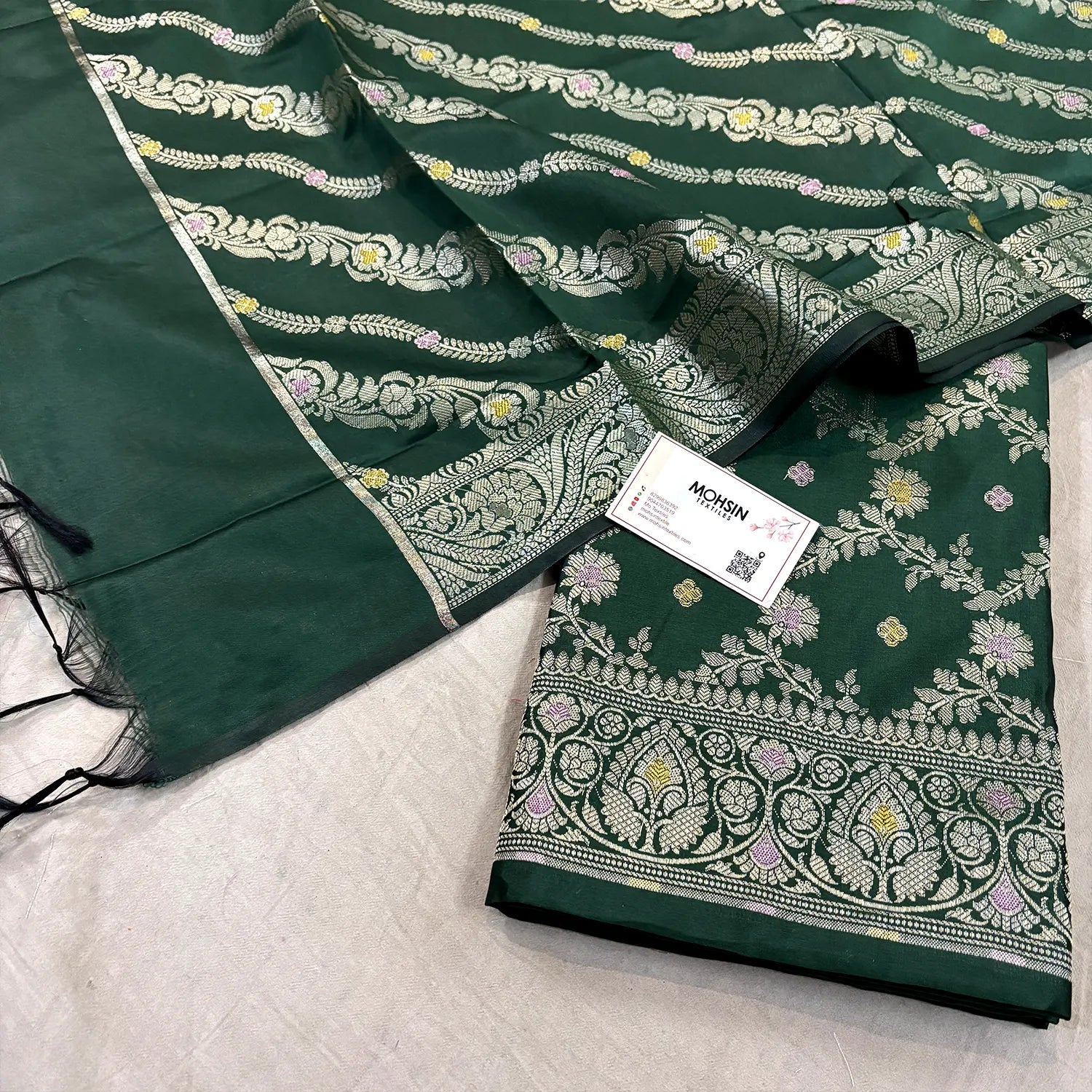 Bottle Green Resham Banarasi Silk Suit