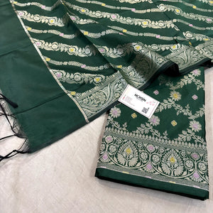 Bottle Green Resham Banarasi Silk Suit