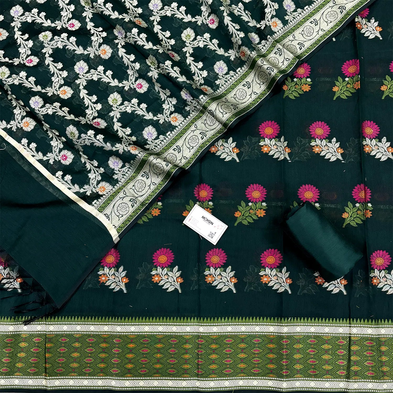 Bottle Green Resham Banarasi Silk Suit