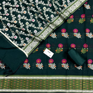 Bottle Green Resham Banarasi Silk Suit