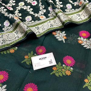 Bottle Green Resham Banarasi Silk Suit