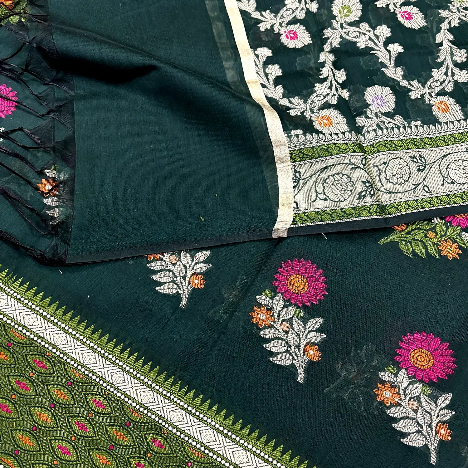 Bottle Green Resham Banarasi Silk Suit