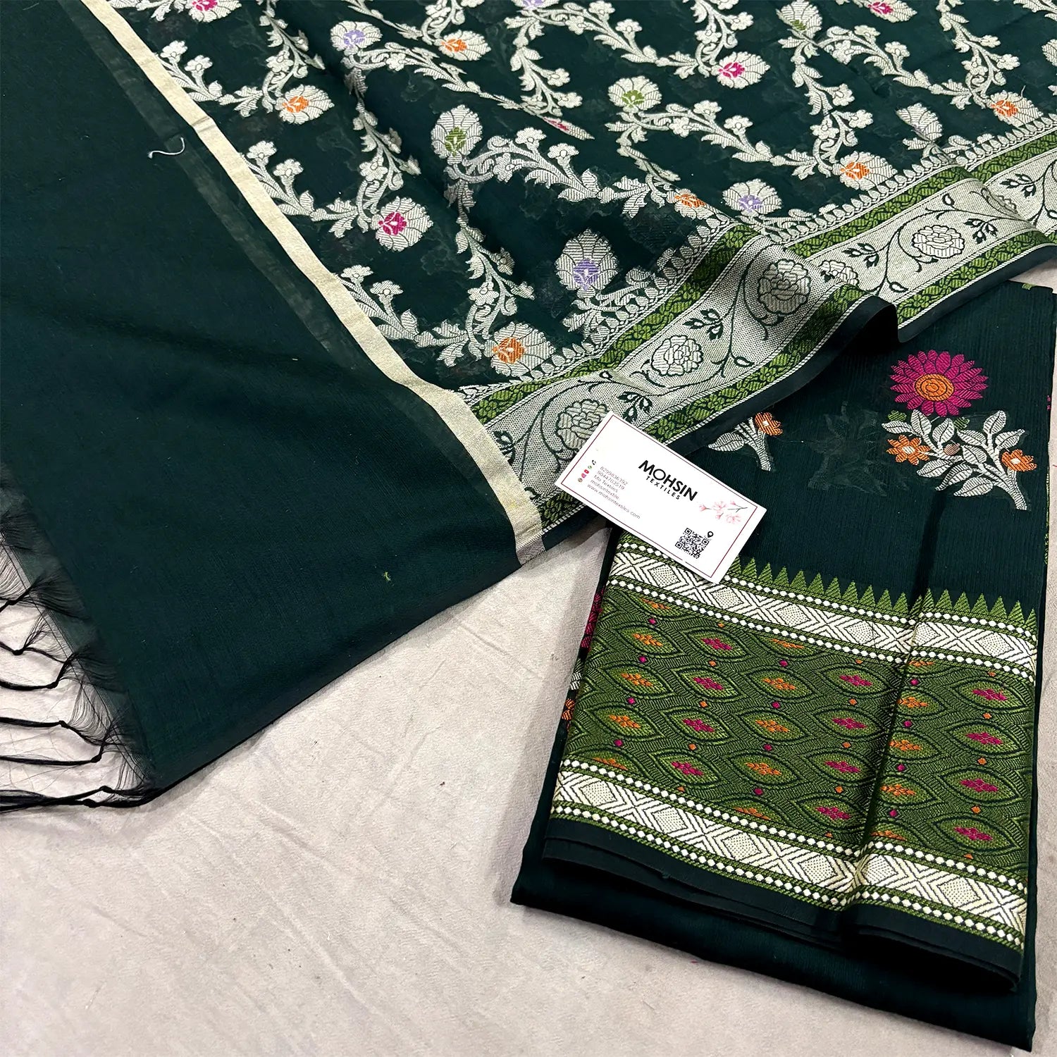 Bottle Green Resham Banarasi Silk Suit