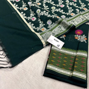 Bottle Green Resham Banarasi Silk Suit