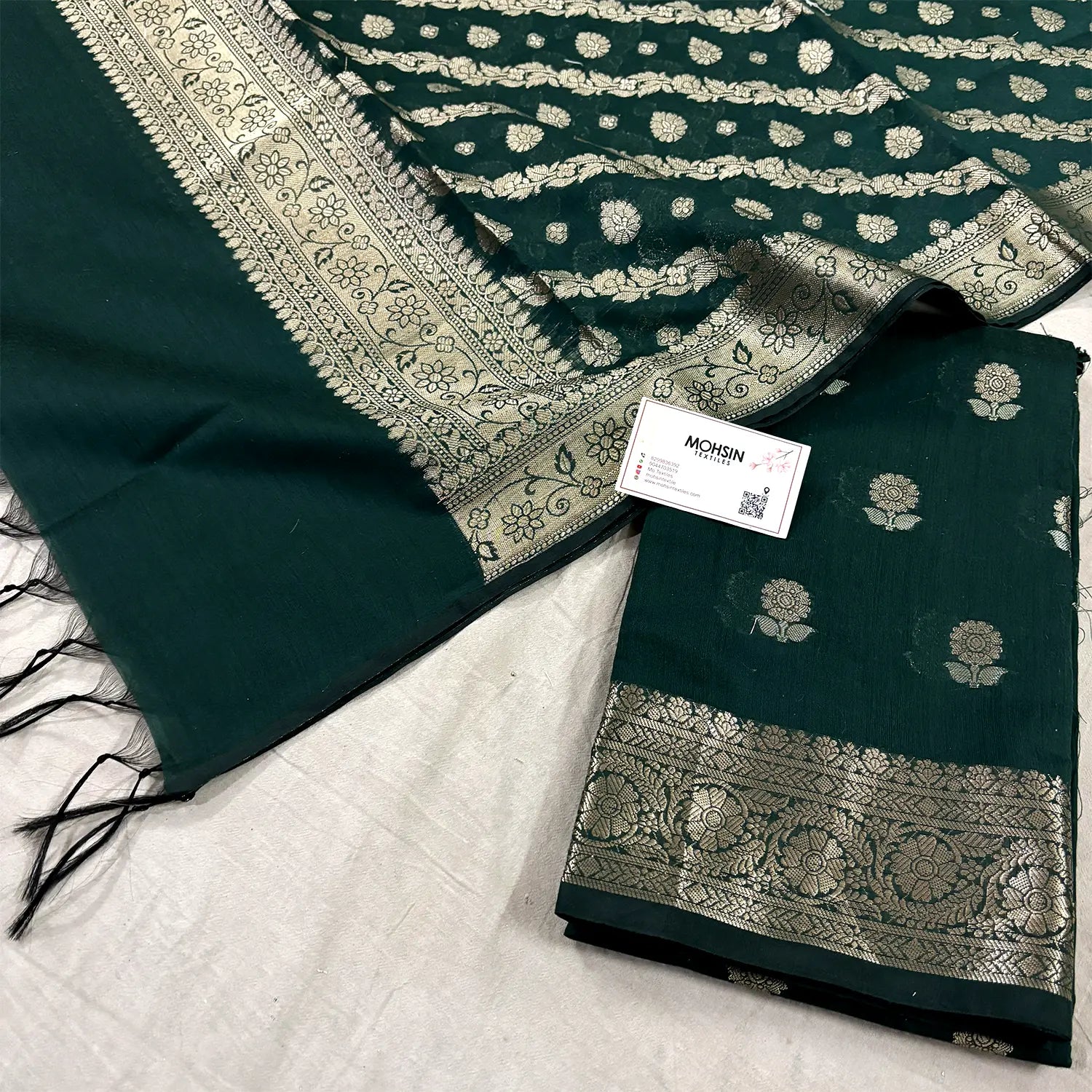 Bottle Green Resham Banarasi Silk Suit