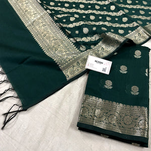 Bottle Green Resham Banarasi Silk Suit