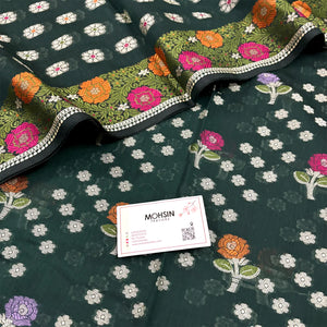 Bottle Green Resham Banarasi Silk Suit