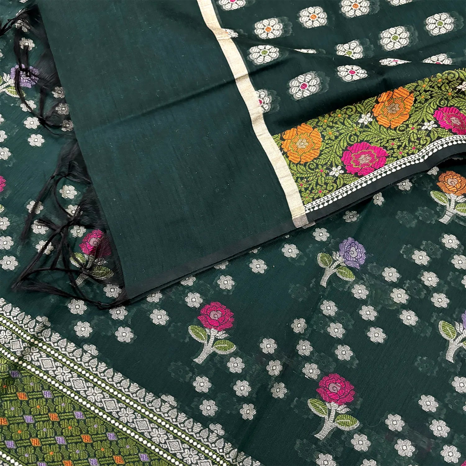 Bottle Green Resham Banarasi Silk Suit