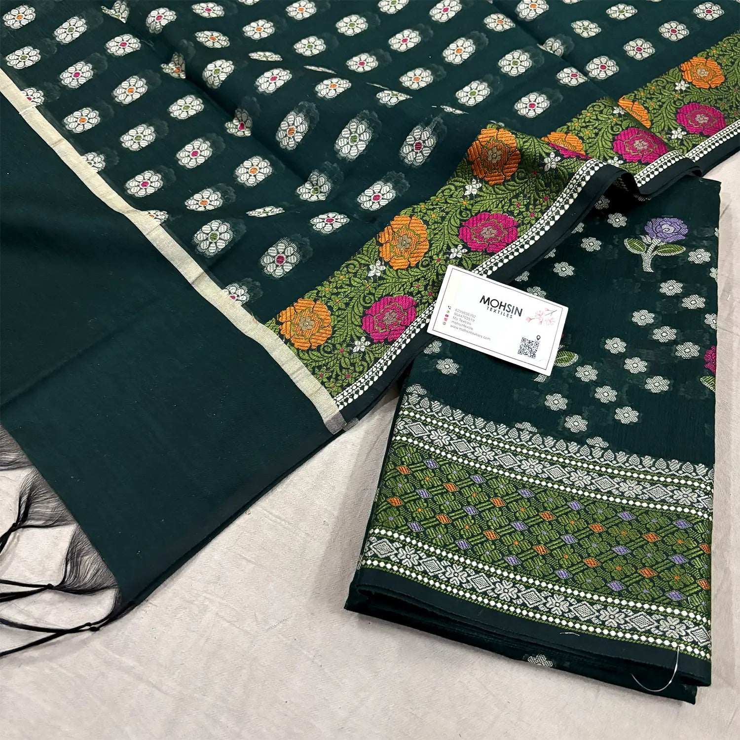 Bottle Green Resham Banarasi Silk Suit