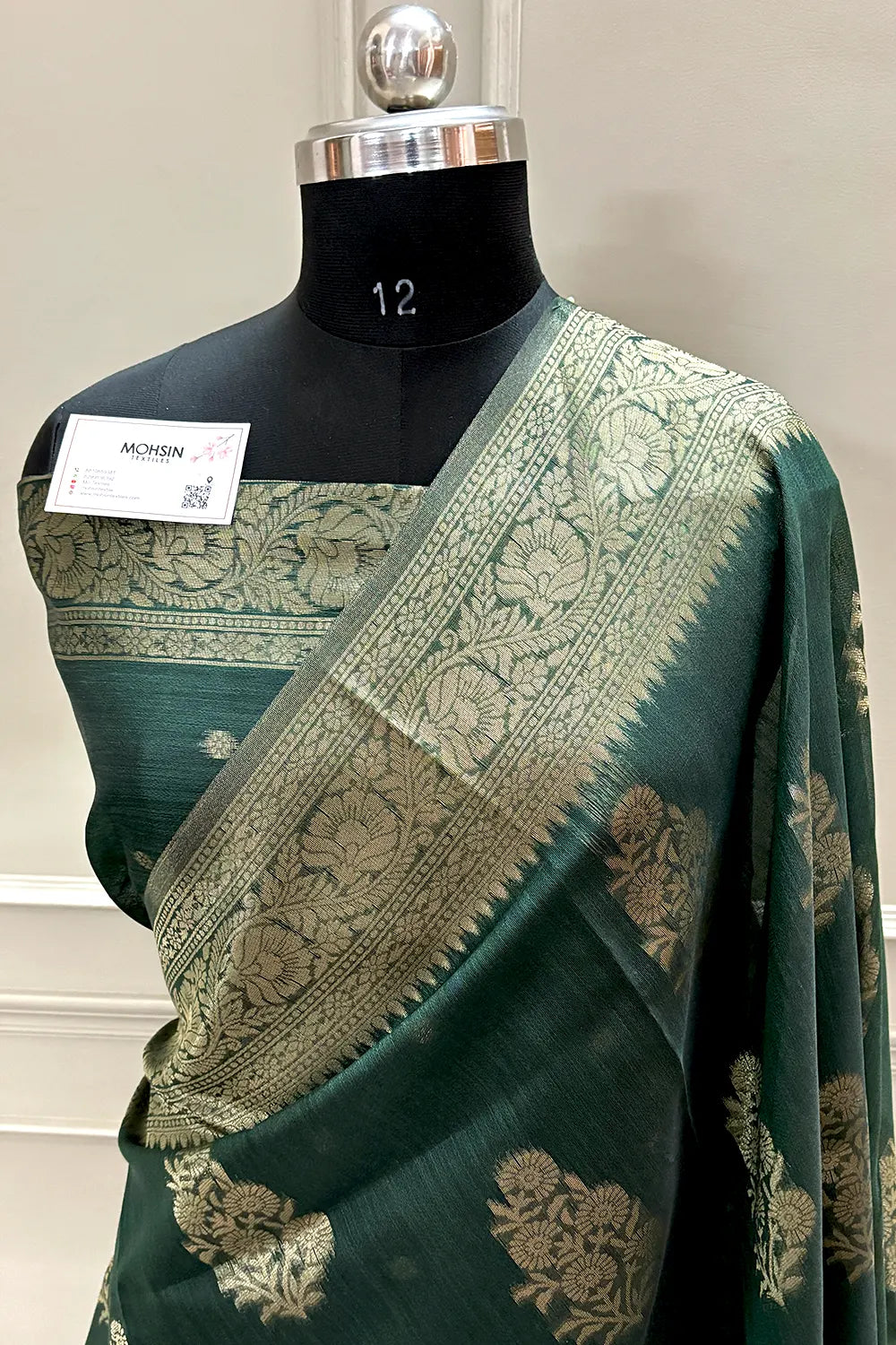 Bottle Green Resham Zari Cotton Silk Banarasi Saree