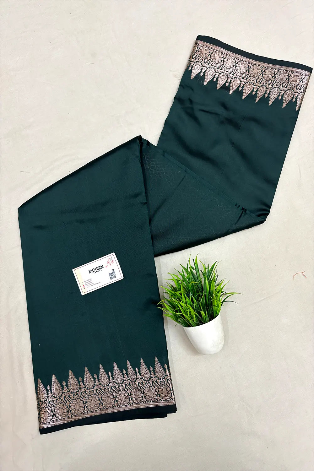 Bottle Green Semi Katan Silk Banarasi Saree