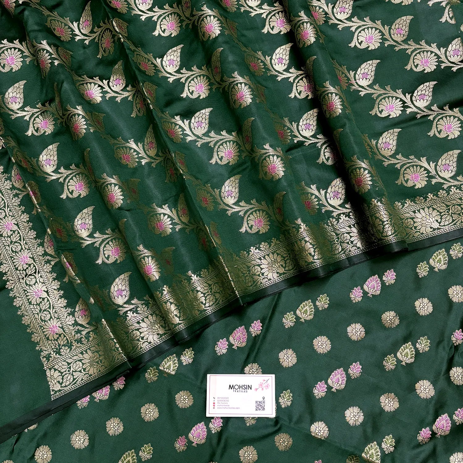 Bottle Green Semi Katan Silk Banarasi Suit