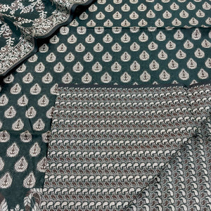 Bottle Green Surahi Buti Cotton Silk Banarasi Suit 