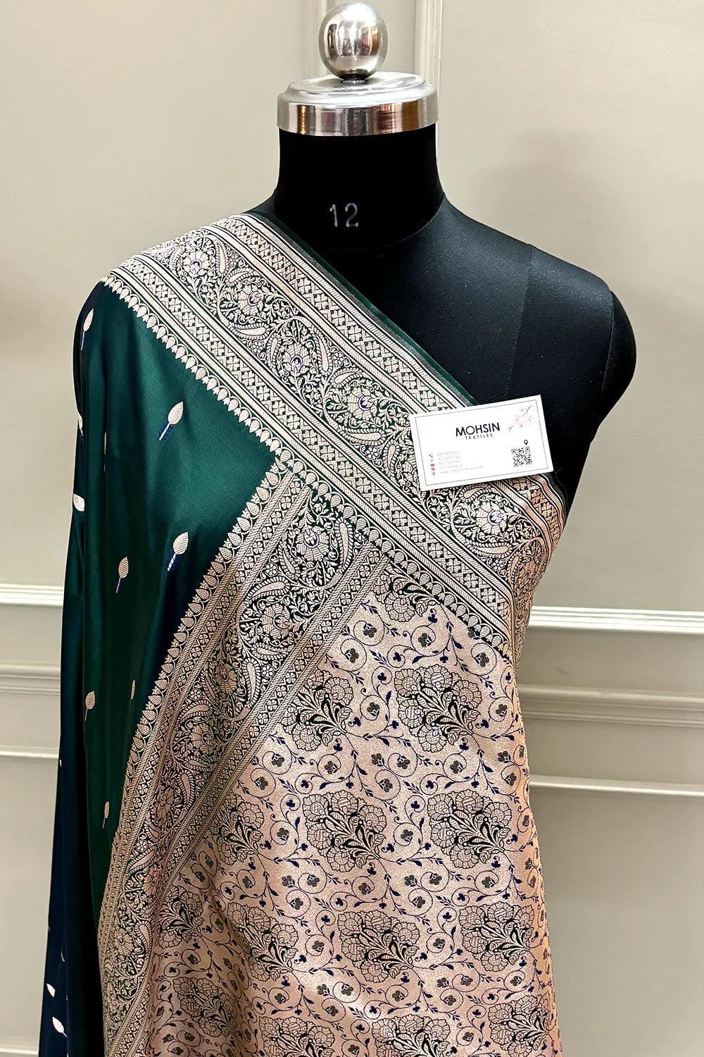 Bottle Green Tilak Buti Katan Silk Banarasi Saree