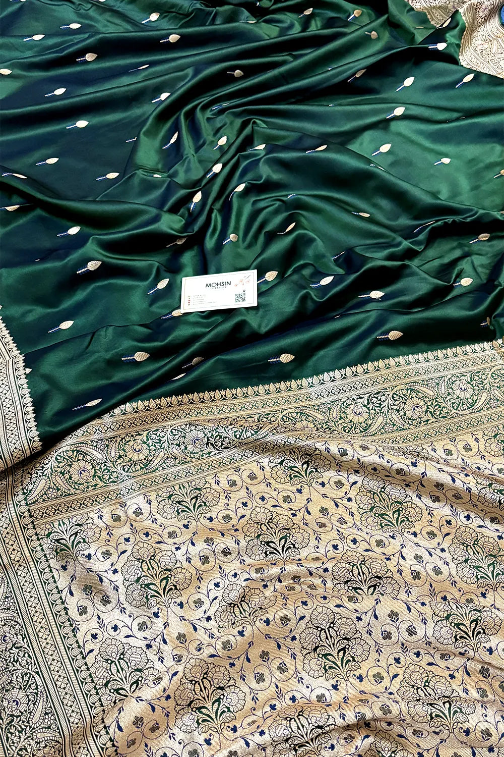 Bottle Green Tilak Buti Katan Silk Banarasi Saree