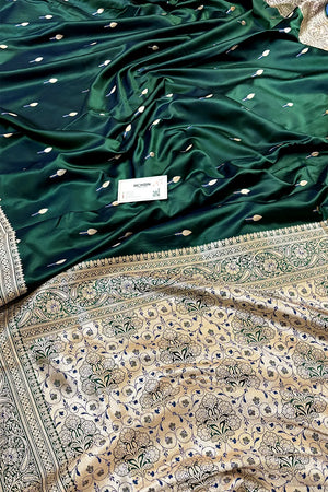 Bottle Green Tilak Buti Katan Silk Banarasi Saree