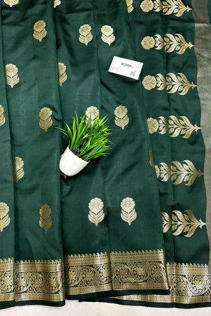 Bottle Green Tilismi Kalli Semi Katan Silk Banarasi Saree