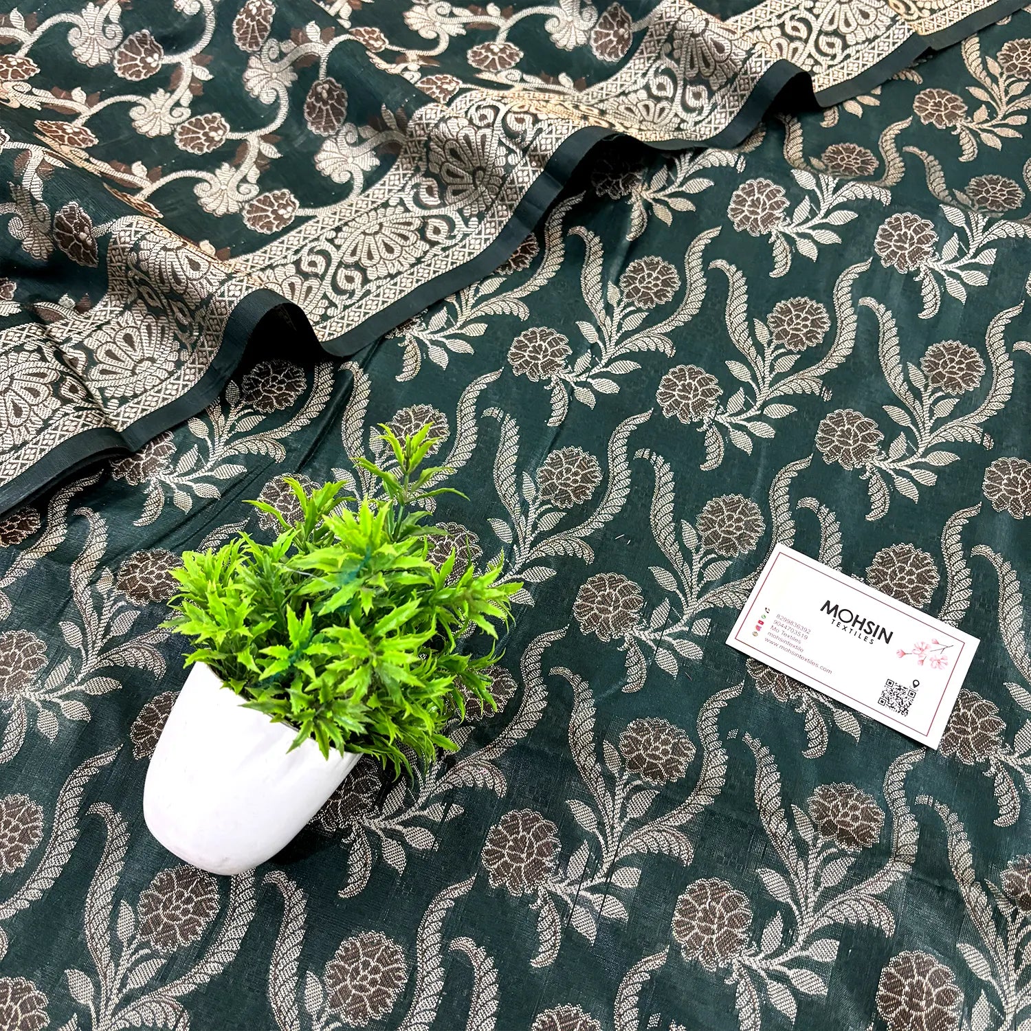 Bottle Green Yoga Jaal Cotton Silk Banarasi Suit