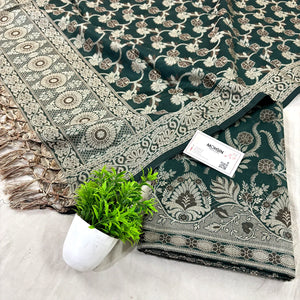 Bottle Green Yoga Jaal Cotton Silk Banarasi Suit