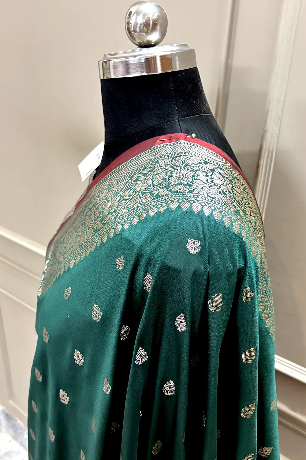 Bottle Green Zari Banarasi Silk Saree