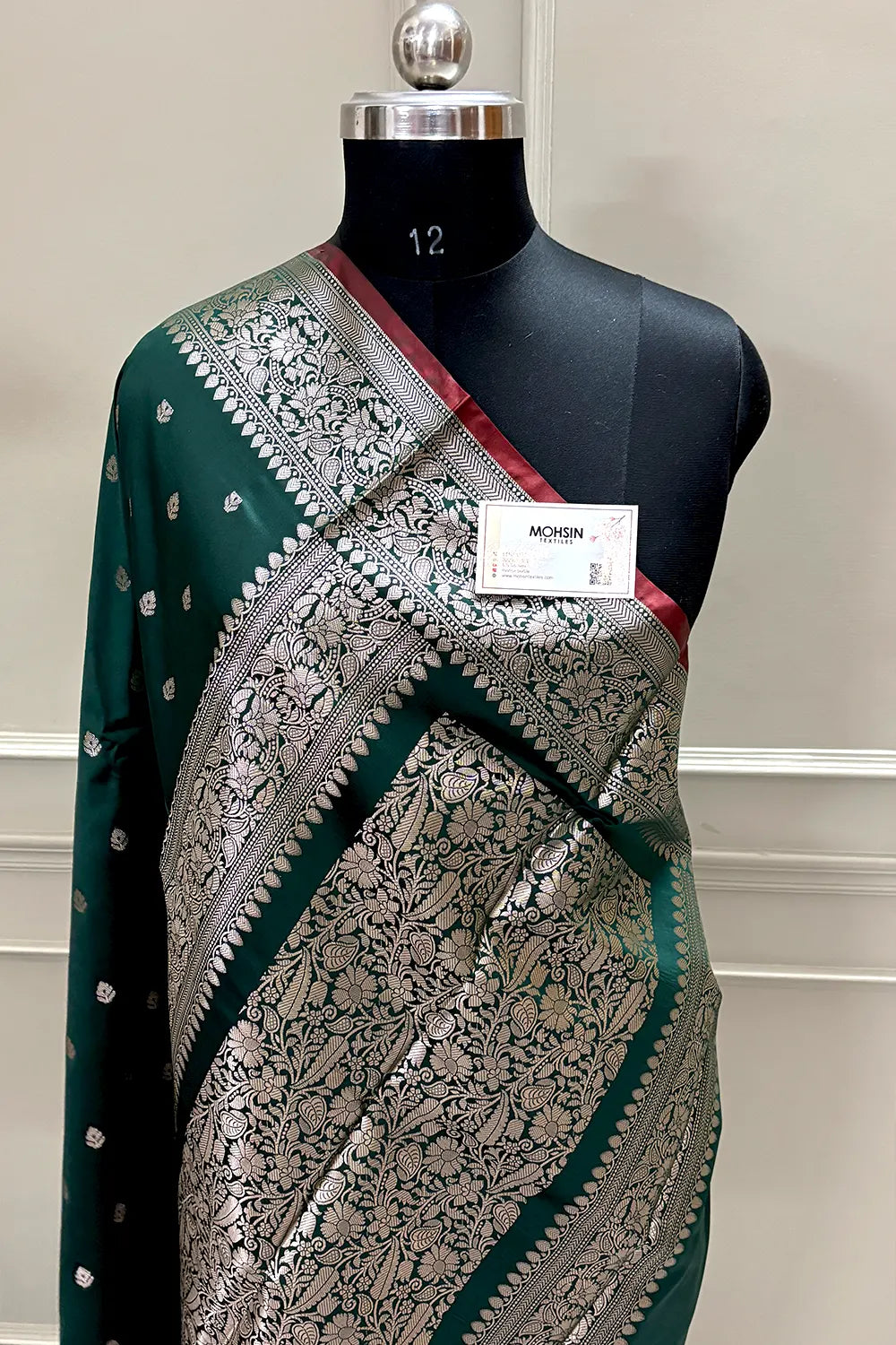 Bottle Green Zari Banarasi Silk Saree