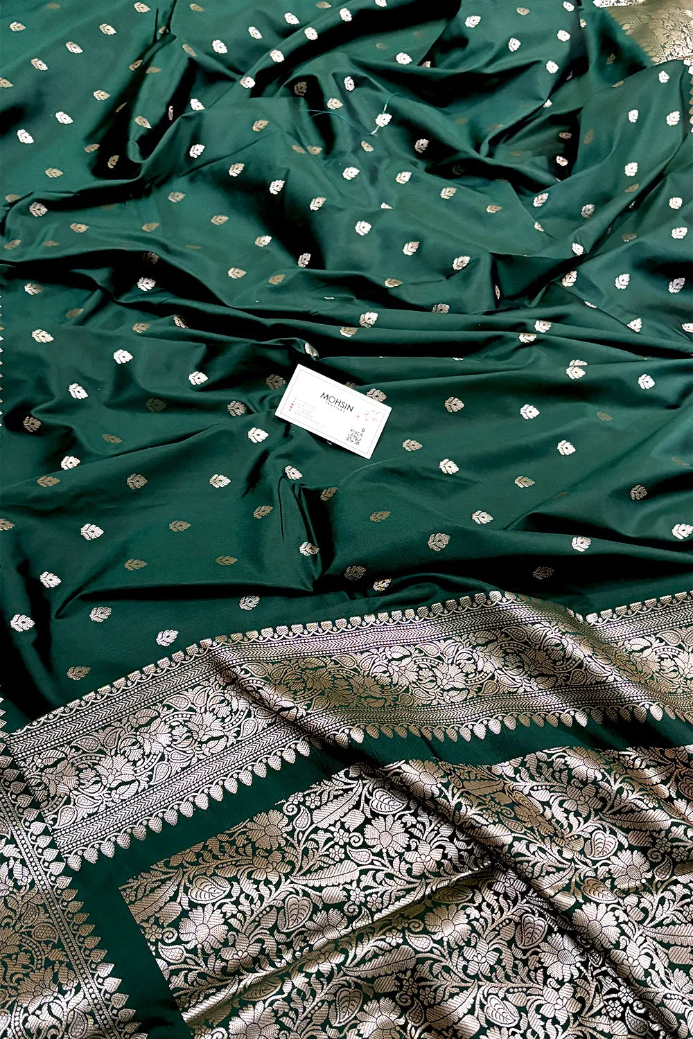 Bottle Green Zari Banarasi Silk Saree