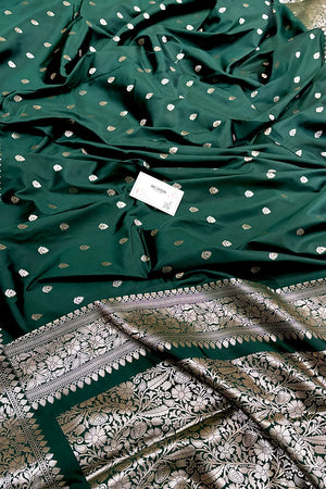 Bottle Green Zari Banarasi Silk Saree