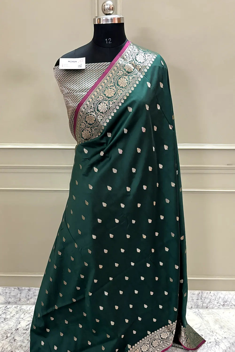 Bottle Green Zari Banarasi Silk Saree