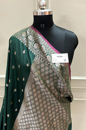 Bottle Green Zari Banarasi Silk Saree