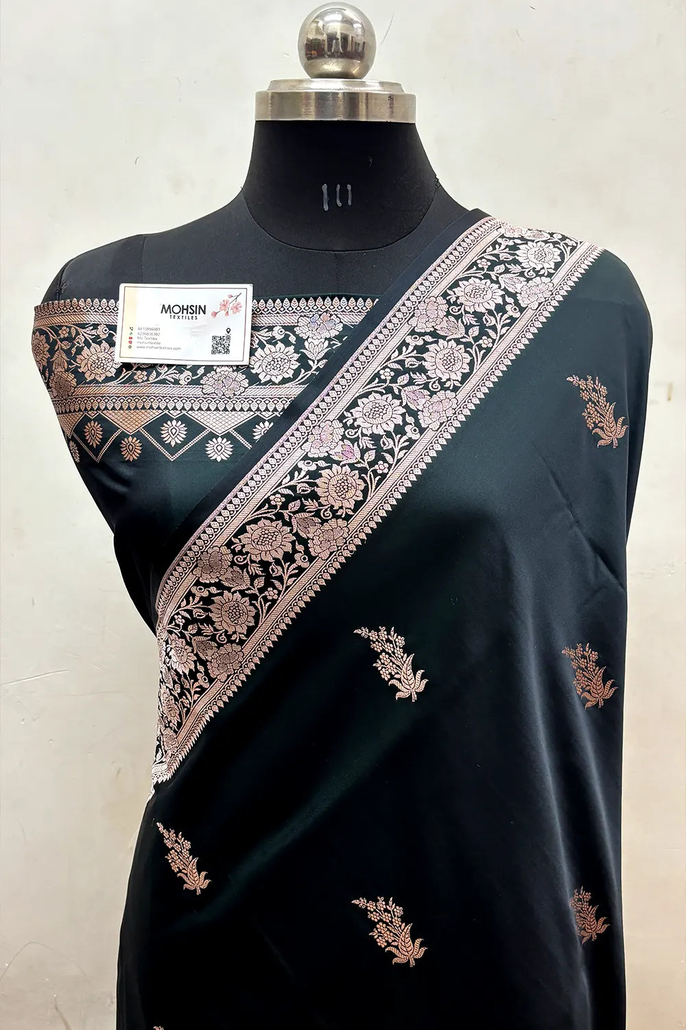 Bottle Green Zari Katan Mashru Silk Banarasi Saree
