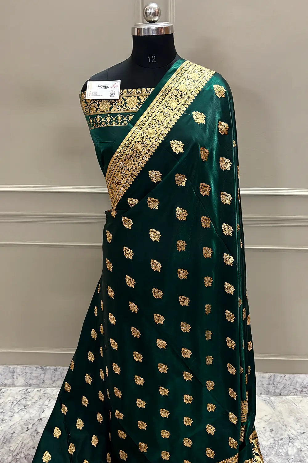 Bottle Green Zari Katan Satin Silk Banarasi Saree