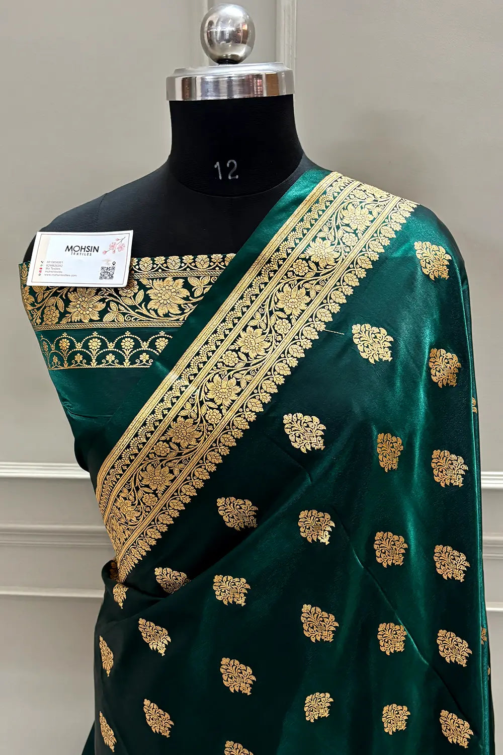 Bottle Green Zari Katan Satin Silk Banarasi Saree