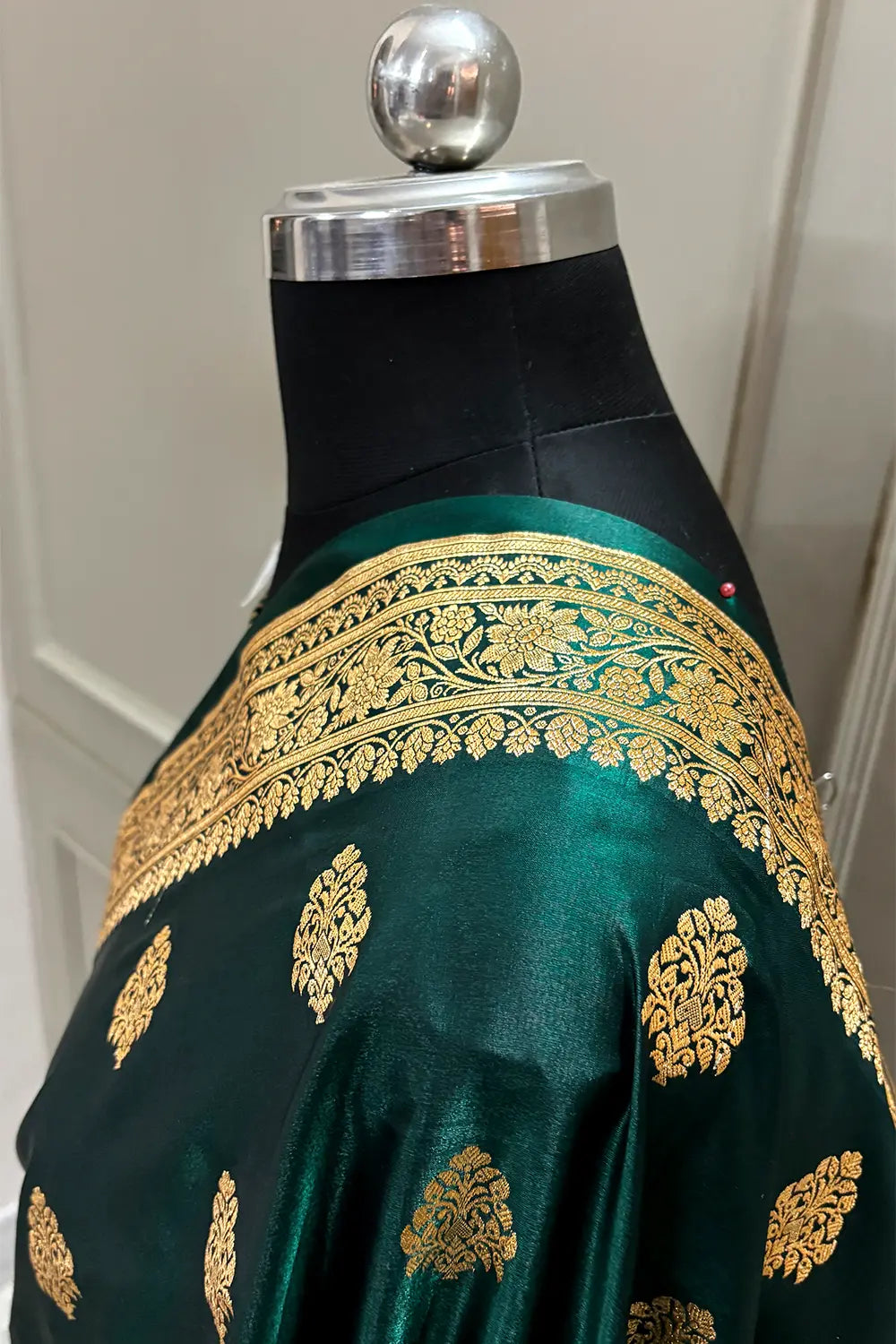 Bottle Green Zari Katan Satin Silk Banarasi Saree