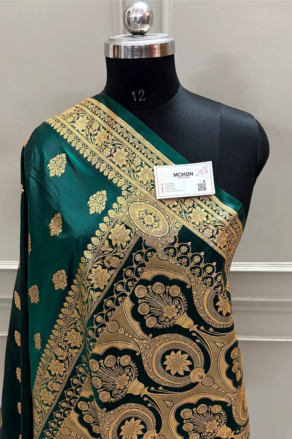 Bottle Green Zari Katan Satin Silk Banarasi Saree