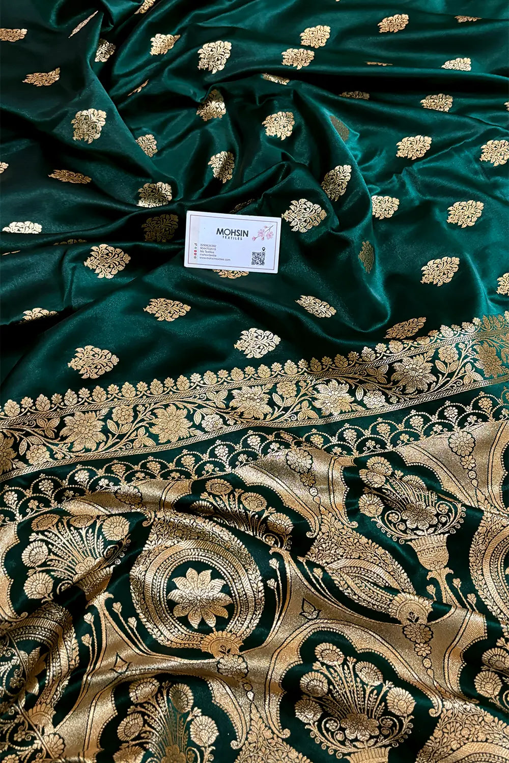 Bottle Green Zari Katan Satin Silk Banarasi Saree