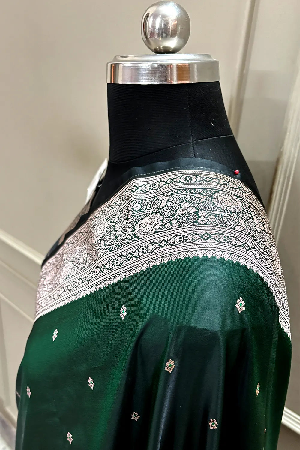 Bottle Green Zari Katan Silk Banarasi Saree
