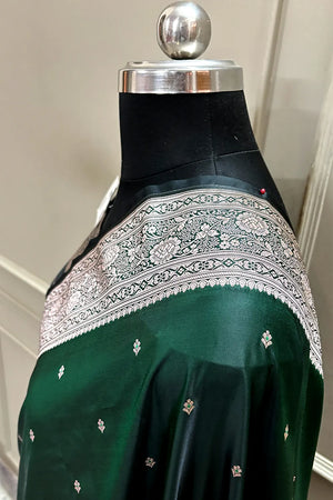 Bottle Green Zari Katan Silk Banarasi Saree