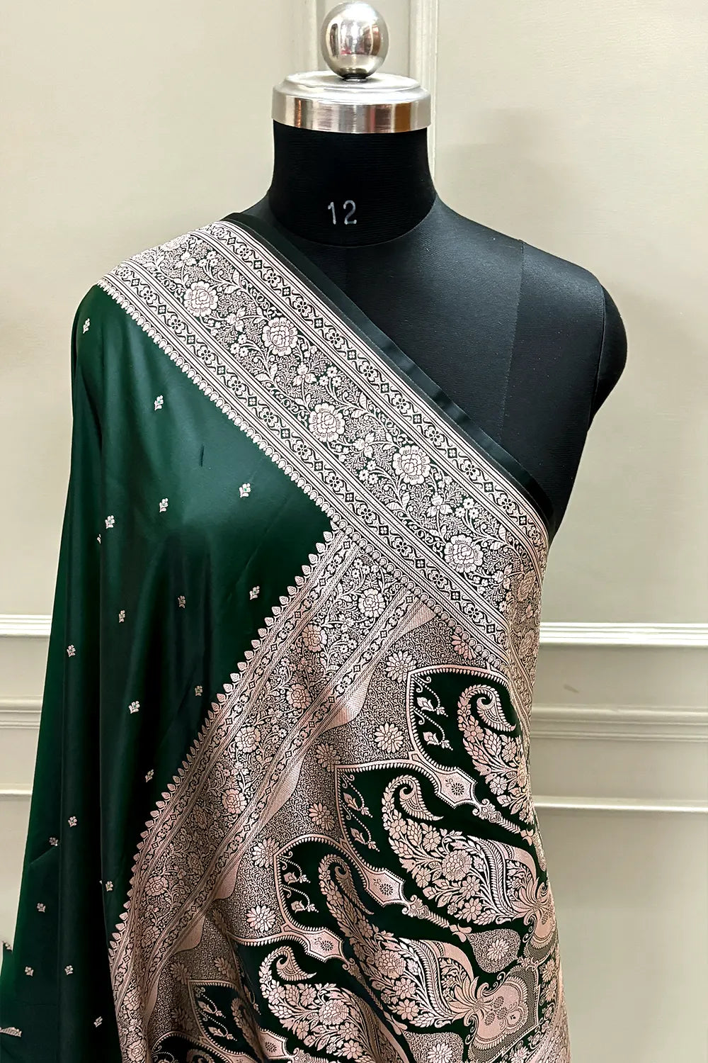 Bottle Green Zari Katan Silk Banarasi Saree