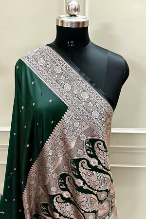 Bottle Green Zari Katan Silk Banarasi Saree