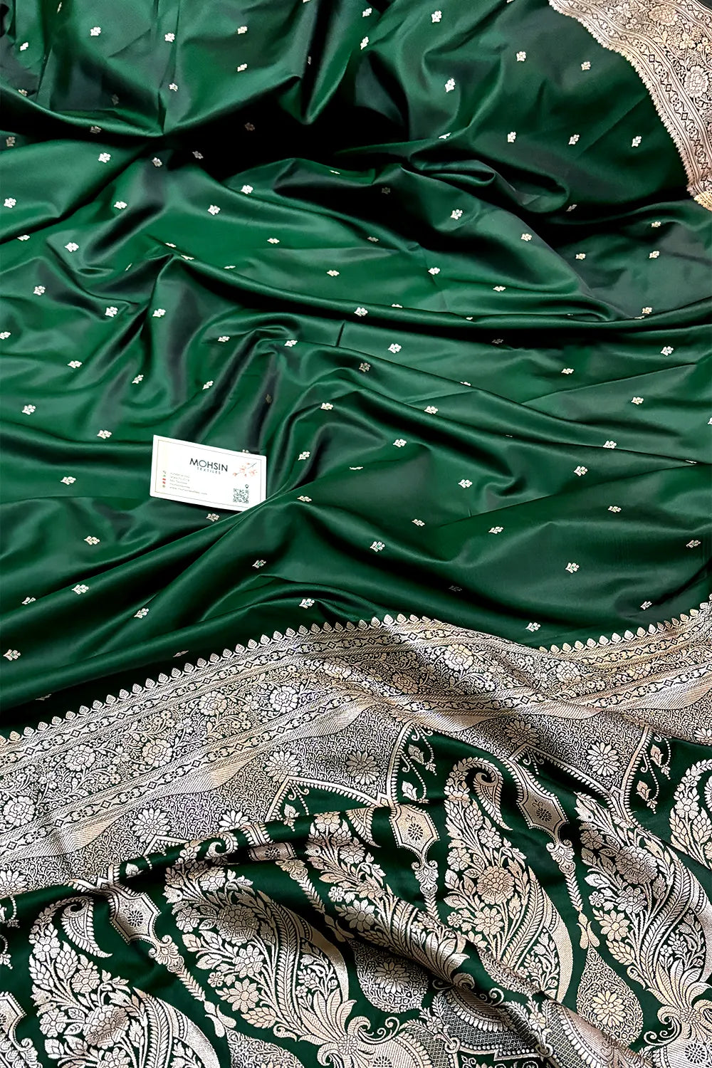 Bottle Green Zari Katan Silk Banarasi Saree