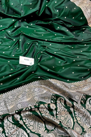 Bottle Green Zari Katan Silk Banarasi Saree