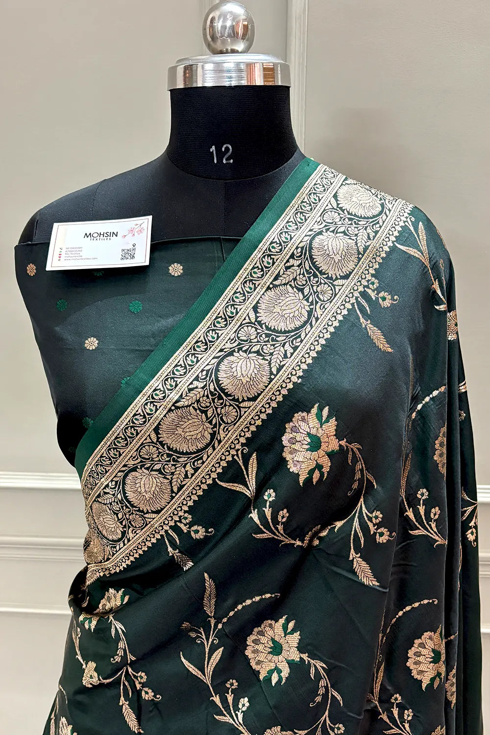 Bottle Green Zari Katan Silk Banarasi Saree