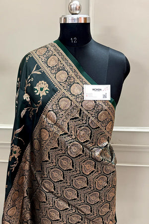 Bottle Green Zari Katan Silk Banarasi Saree