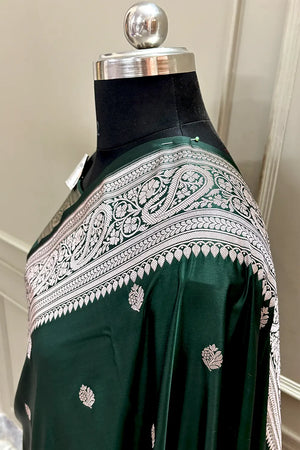 Bottle Green Zari Katan Silk Banarasi Saree