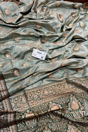 Bottle Green Zari Katan Silk Banarasi Saree