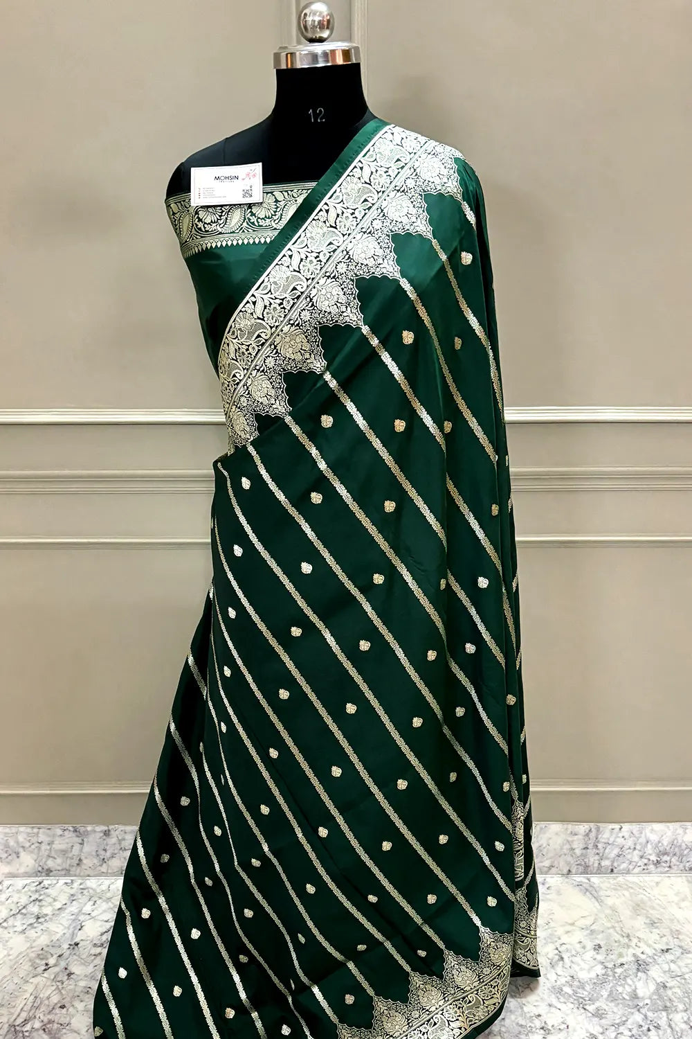 Bottle Green Zari Katan Silk Banarasi Saree
